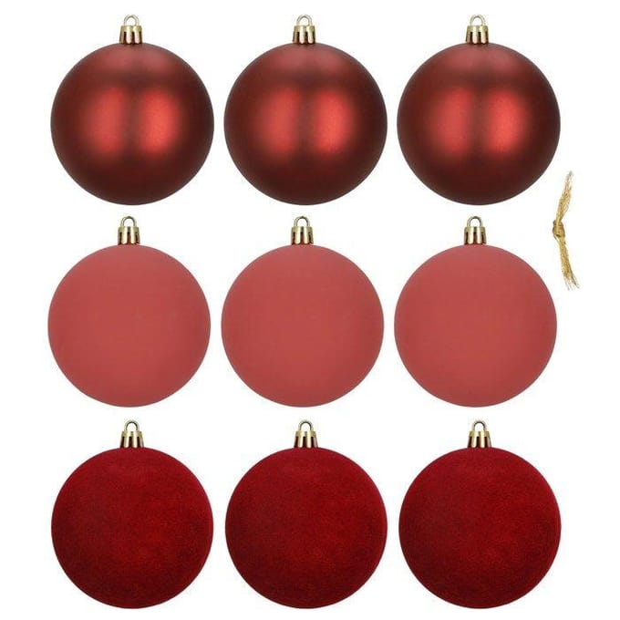 Springos Kerstballen | 9 Stuks | 8,5 cm | Rood