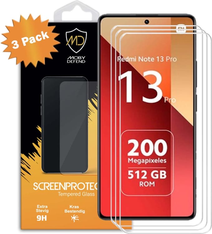 3-Pack MobyDefend Screenprotectors - Geschikt voor Xiaomi Redmi Note 13 Pro 4G - Case-Friendly Screensavers - Gehard Glas