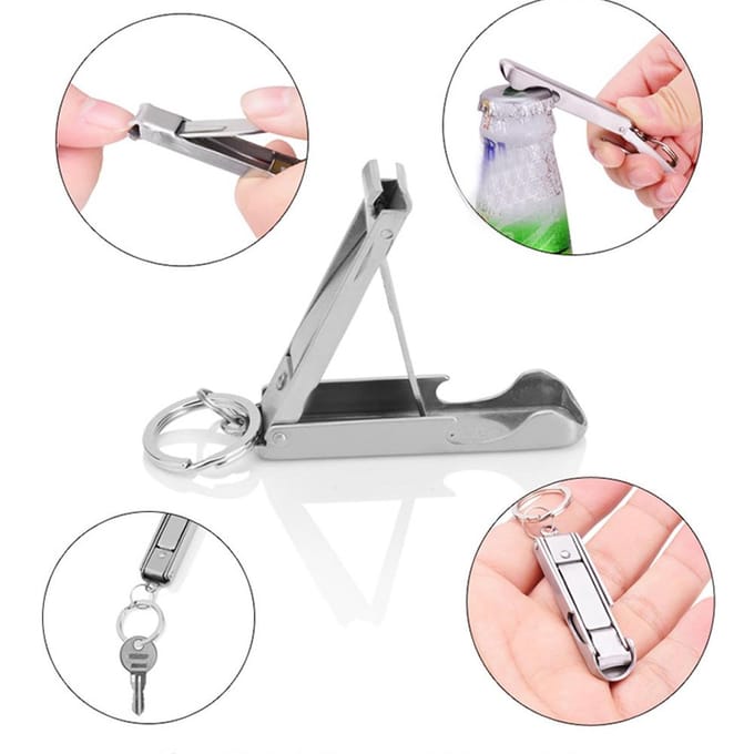 Outdoor Multifunctioneel 2 in 1 Mini Gereedschap Sleutelhanger Ring Nagelknipper Knippers Flesopener gray