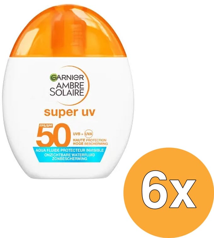6x Garnier Ambre Solaire Face Super Uv Water Fluid Spf50+ (6 x 40 ml)