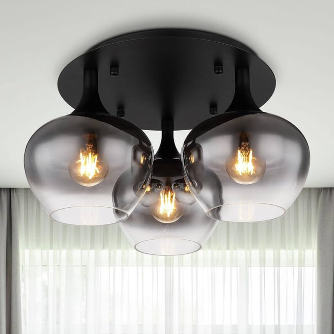 Globo - plafonniere - Maxy - zwart - glas smoke glas - Ø 45cm - E27 - 15548-3D