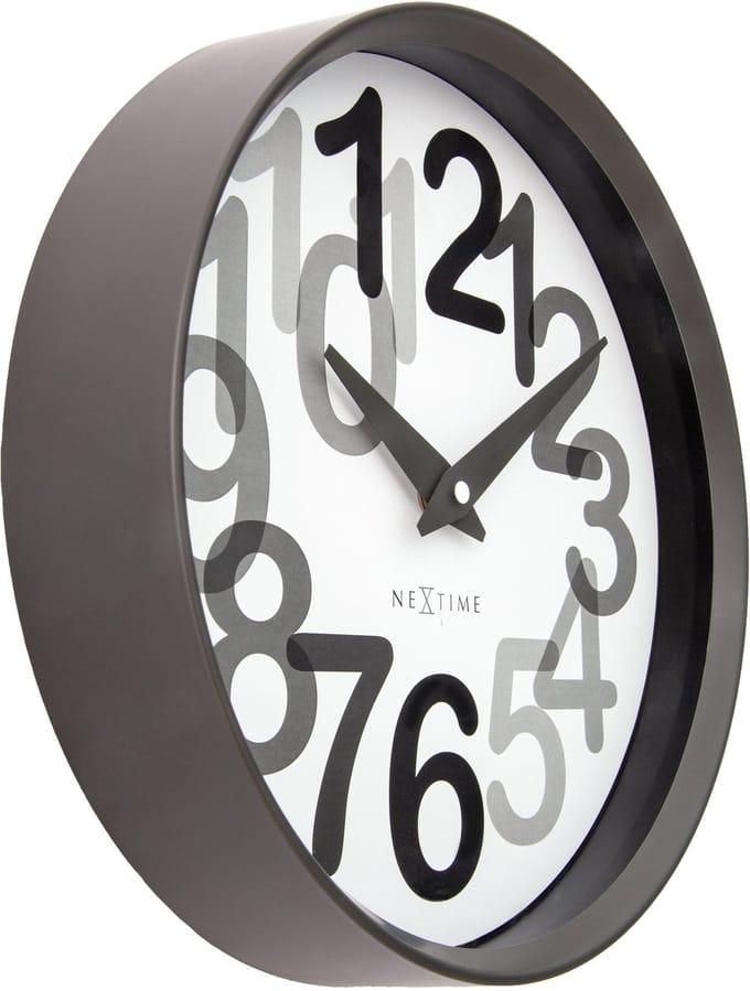 Wandklok 30cm-Stil-Houtskoolgrijs -Plastic-NeXtime 'Groot Getal'