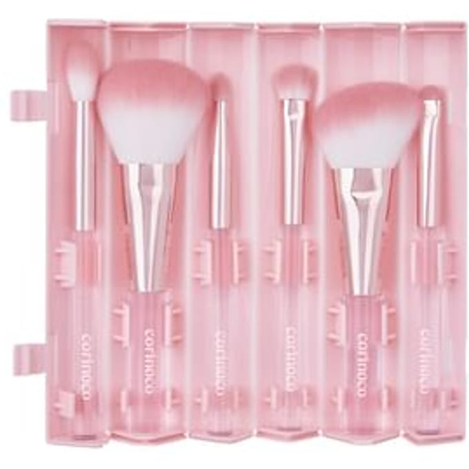 CORINGCO - Pink Roll Make Up Brush Set - Make-upborstelset