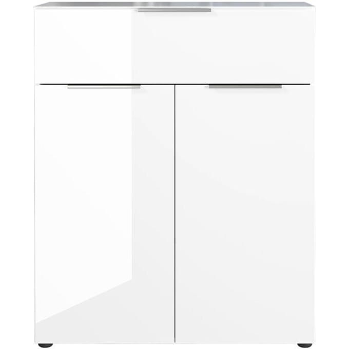 Ladekast, met 1 lade en 2 deuren, glazen front en bovenblad, B 830 x D 420 x H 1020 mm, wit
