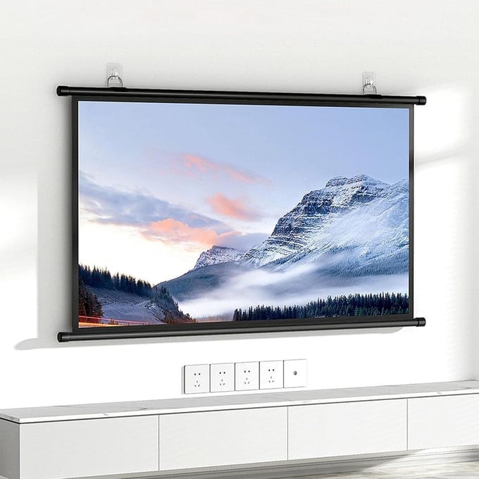 Projectiescherm - Draagbaar scherm - Thuisbioscoop presentatie - Zelfklevende haken - 89x134cm - Grijs