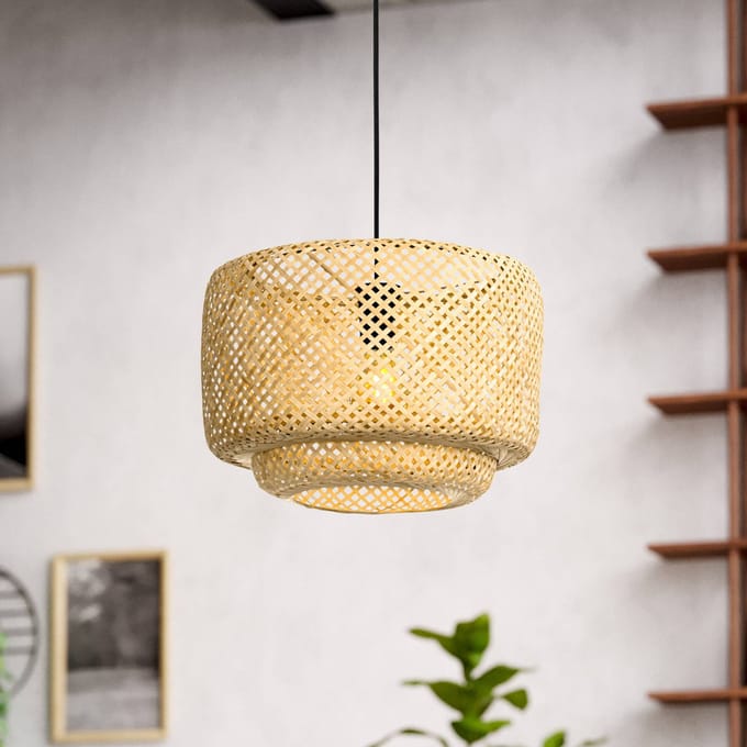 EGLO Hettonle Hanglamp - E27 - Ø 42 cm - Zwart/Hout