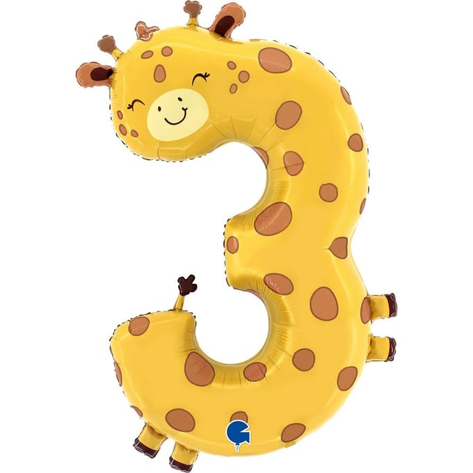 Folieballon Cijfer 3, Giraf, Safari, 97 Cm Grabo