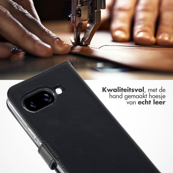 Selencia Hoesje - Geschikt voor Google Pixel 9a - Echt Lederen Bookcase - Zwart