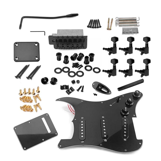 ST-stijl elektrische gitaar complete set DIY-accessoireset inclusief voorgemonteerde slagplaatbrug SSS-pickups black