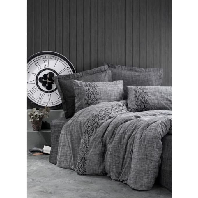 Parure de lit - 1 housse de couette 220 x 240 cm + 2 taies d'oreiller 60 x 60 cm - 100% coton renforcé - Gris