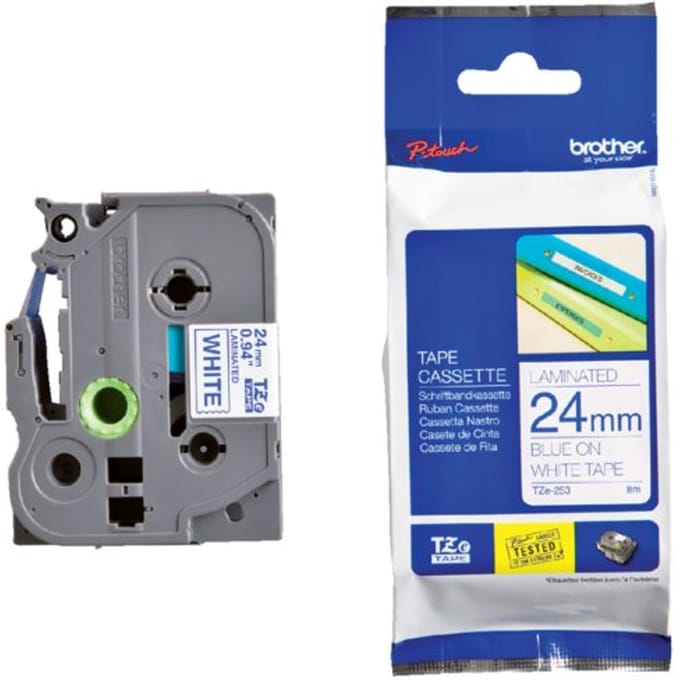 Labeltape Brother P-touch TZe-253 standaard 24mm blauw op wit