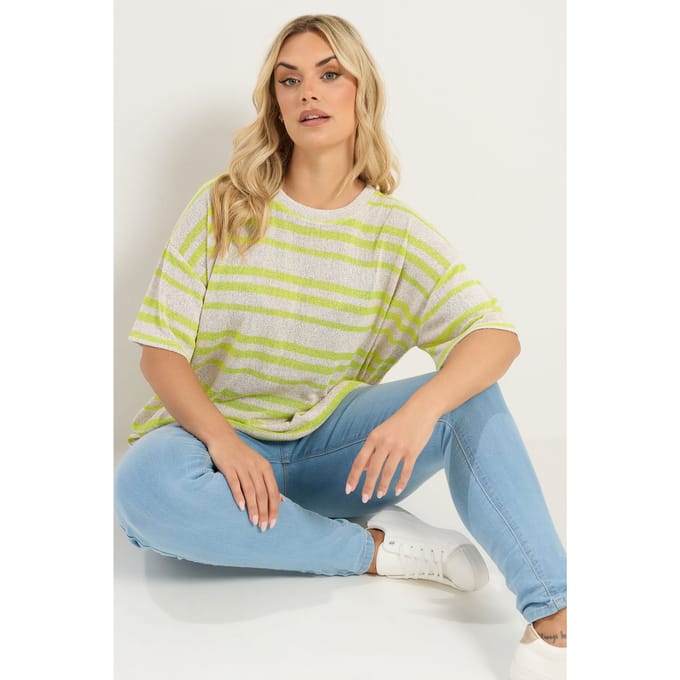 Yours Dames Groen Gestreept Gebreid Boxy Tshirt Size 44