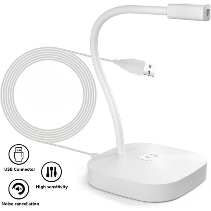 Microphone d'ordinateur de bureau Microphone USB filaire Microphone à condensateur omnidirectionnel à 360 degrés blanc froid