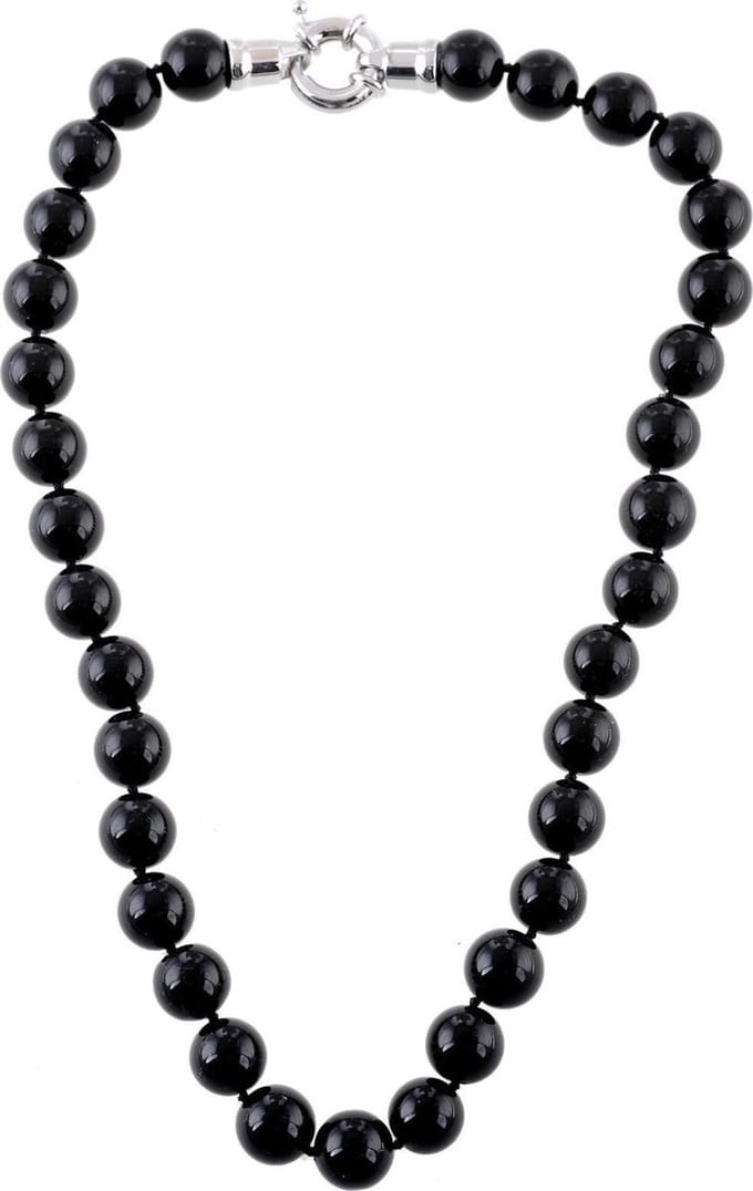 Behave - Handgeknoopte Zwarte Glasparelketting - 47 cm - Klassieke Sluiting