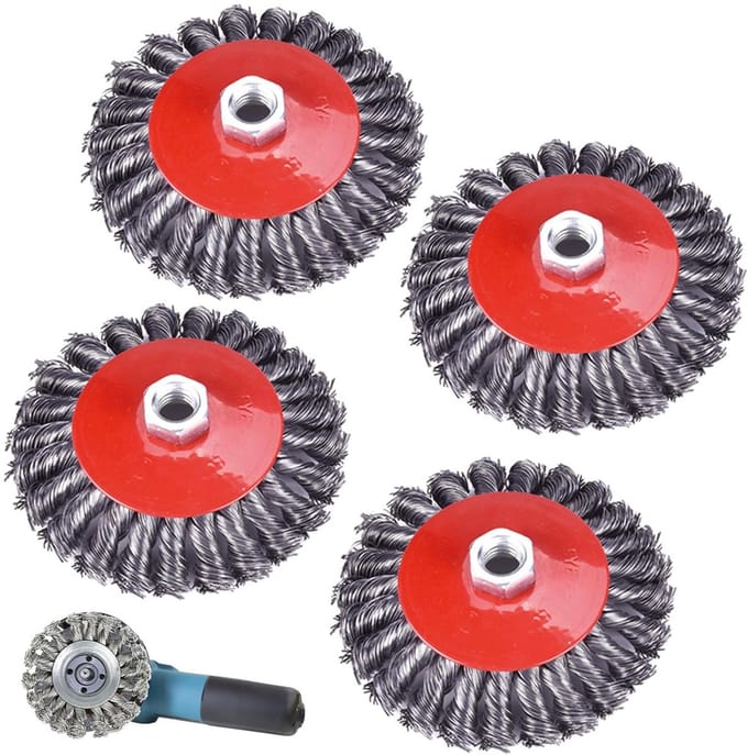 Set van 4 Draadborstels Potborstel 125 mm met M14 Schroefdraad voor Haakse Slijper