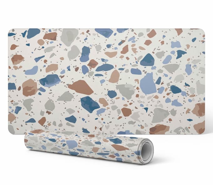 Antislip bureauonderlegger met terrazzoprint in pastelkleuren 90x45 cm