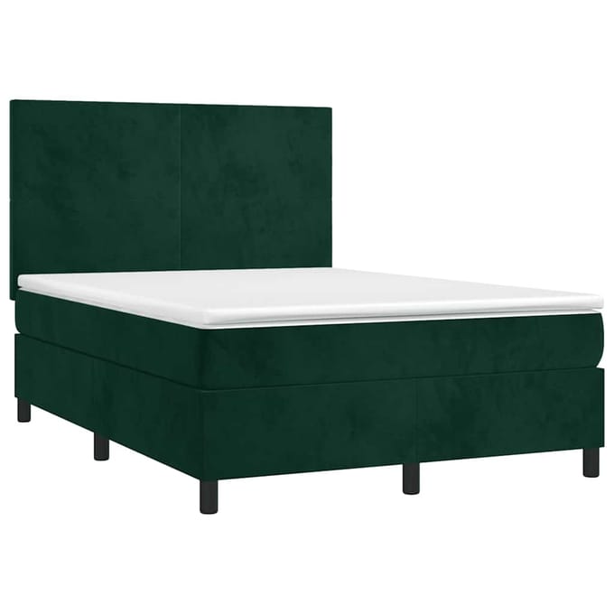 vidaXL - Boxspring - met - matras - en - LED - fluweel - donkergroen - 140x200 - cm