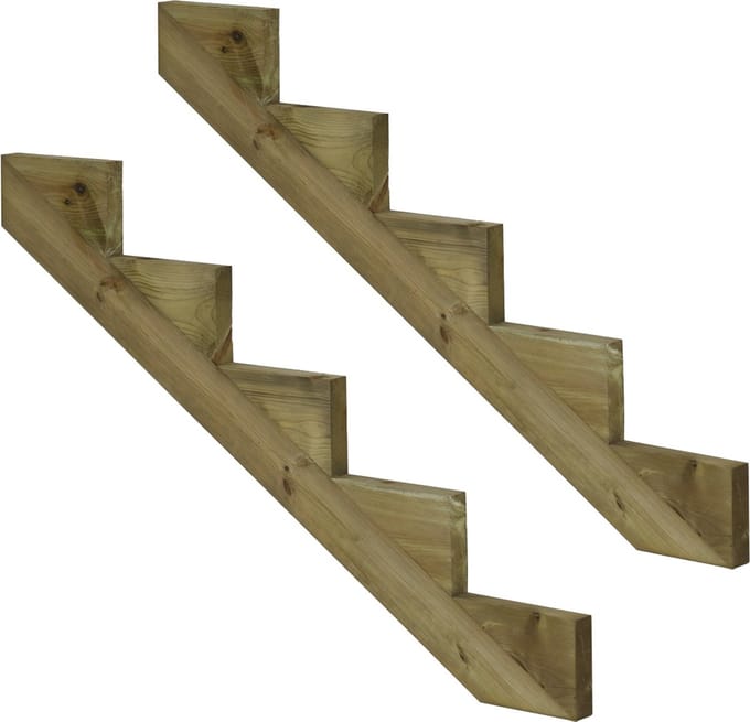 Set van 2 stuks: Trapbalk 5 treden geïmpregneerd hout voor tuintrap