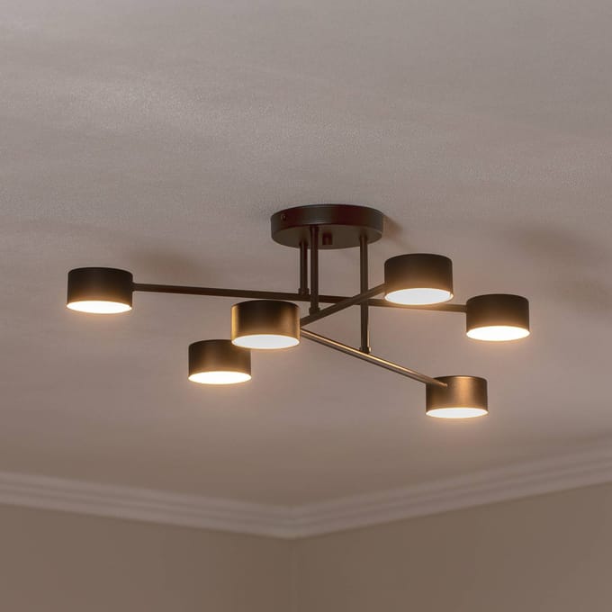 EMIBIG LIGHTING Plafondlamp Modus 6, staal, 6-lamps, GX53, zwart