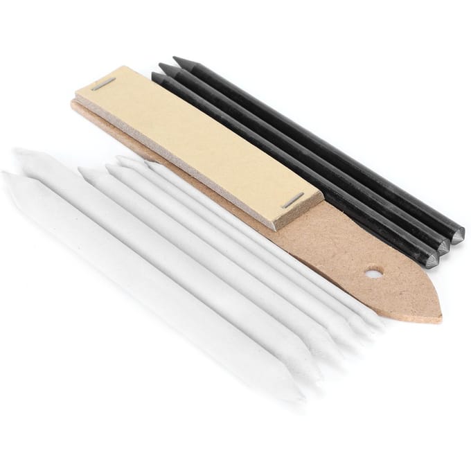10 Stuks Houtskool Schets Tekengereedschap met Schuurpapier Mengstompje Schilderbenodigdheden beige