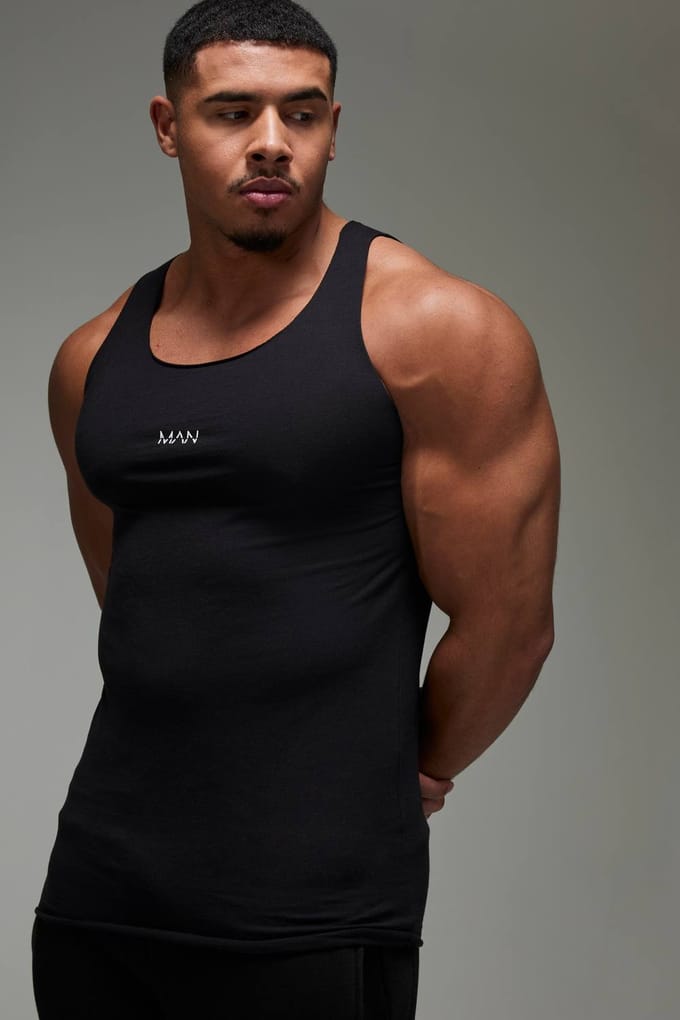 Man Active Gym Essential Muscle Fit Vest | Black | Size Medium