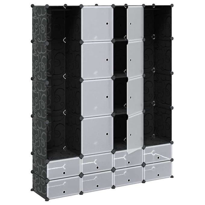 vidaXL - Kast - modulair - met - 18 - vakken - 37x146x180,5 - cm - zwart - en - wit