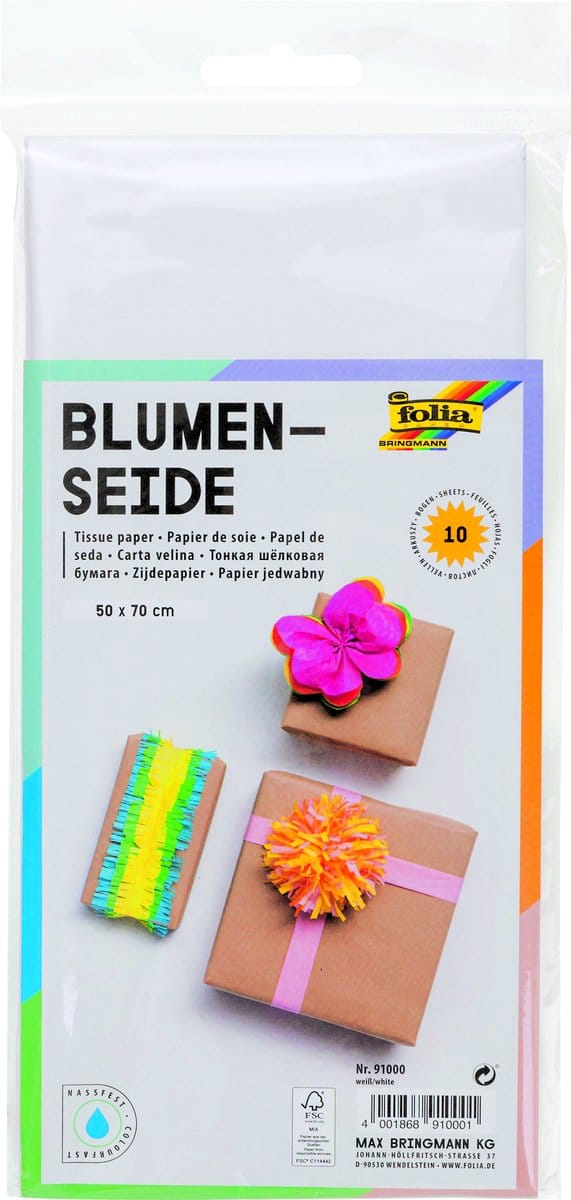 Zijdevloeipapier folia 50x70cm 20gr nr00 wit 10vel | 10 stuks