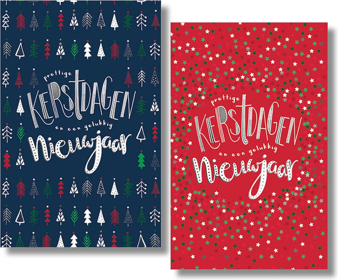40 Kerstkaarten - Folie - Witte envelop - 10,5 x 16 cm - 2 motieven