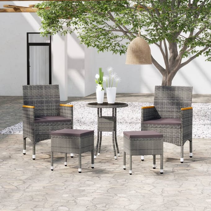 vidaXL - 5-delige - Loungeset - poly - rattan - grijs