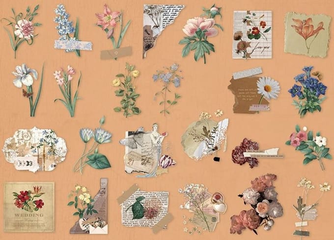 Set van 50 stickers - Forest Adventure - Bloemen - Flower Sticker - Botanical - Flowers