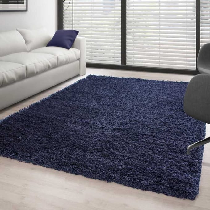 Hoogpolig vloerkleed, effen kleur, donkerblauw
