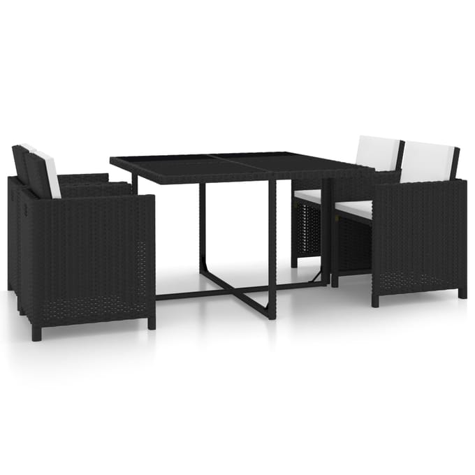 vidaXL - 5-delige - Tuinset - met - kussens - poly - rattan - zwart