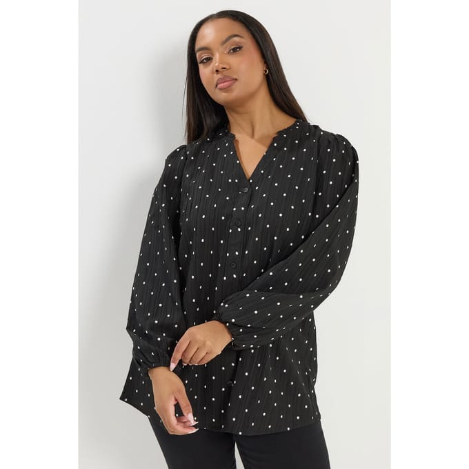 Yours Zwarte Blouse Met Stippen En Inkeping In De Hals Size 42
