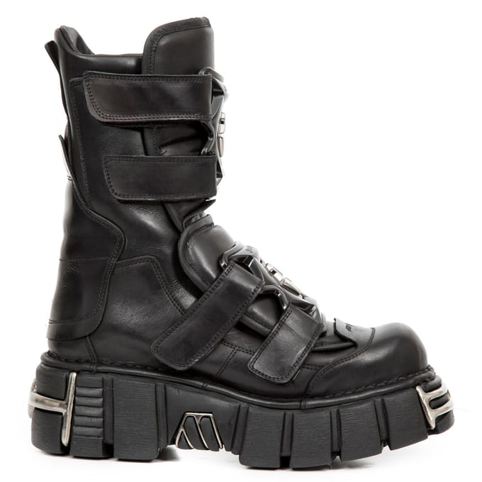New Rock Punk halfhoge zwarte leren laarzen-M-422-S1
