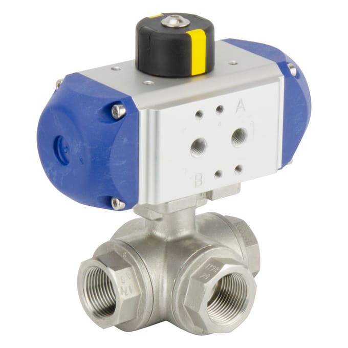 G1/2'' 3-Weg T-boring RVS Pneumatische Kogelkraan Veersluitend - BL3SA - BL3SAT-012-PC-002