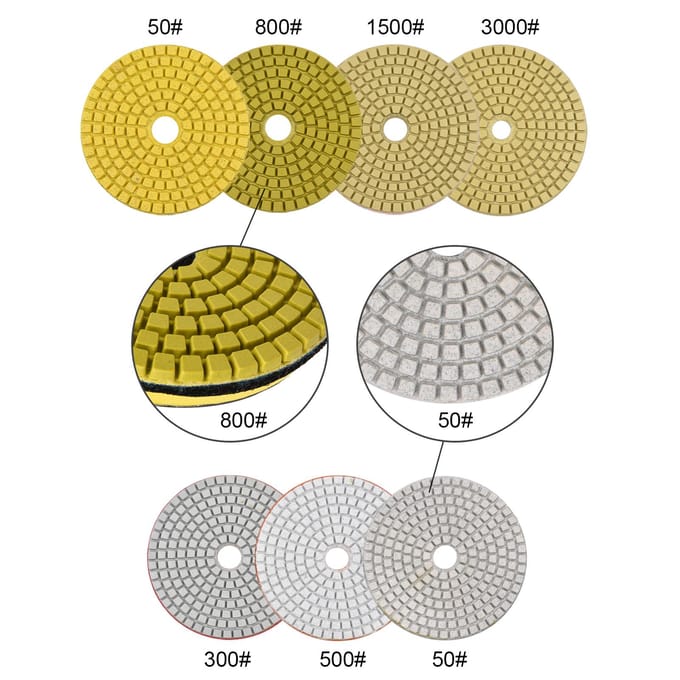 10 stuks Diamant Polijstschijven 4 Inch + 2 stuks Steunschijven + 2 stuks Booradapters voor Graniet veelkleurig