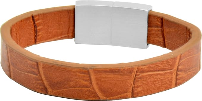 Frank 1967 Leather 7FB-0347 Heren Armband - Echt leer - Licht bruin / Zilverkleurig