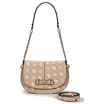 GUESS schoudertas Carrie Logo Flap Shoulder Bag Biscotti Logo Lichtbruin