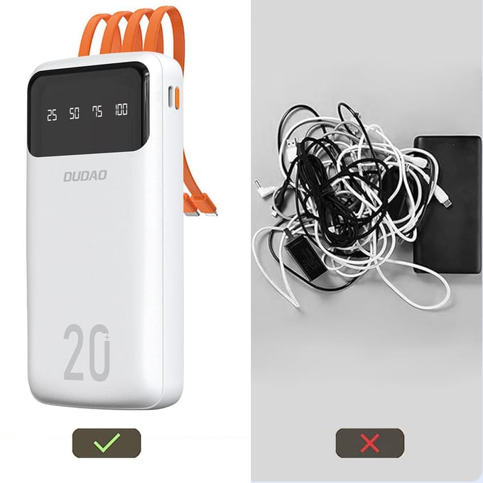 Externe Batterij Dudao K6Pro+, 20000mAh, 10W, 1 x Lightning - 1 x microUSB - 1 x USB-A - 1 x USB-C, Wit
