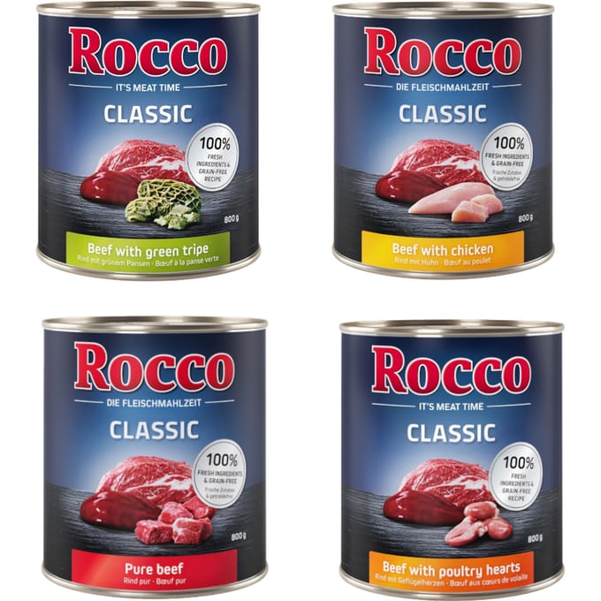 6x800g Rund met Gevogeltehart Rocco Hondenvoer