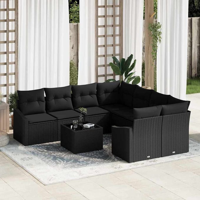 vidaXL Bankstel 9 st Zwart poly rattan