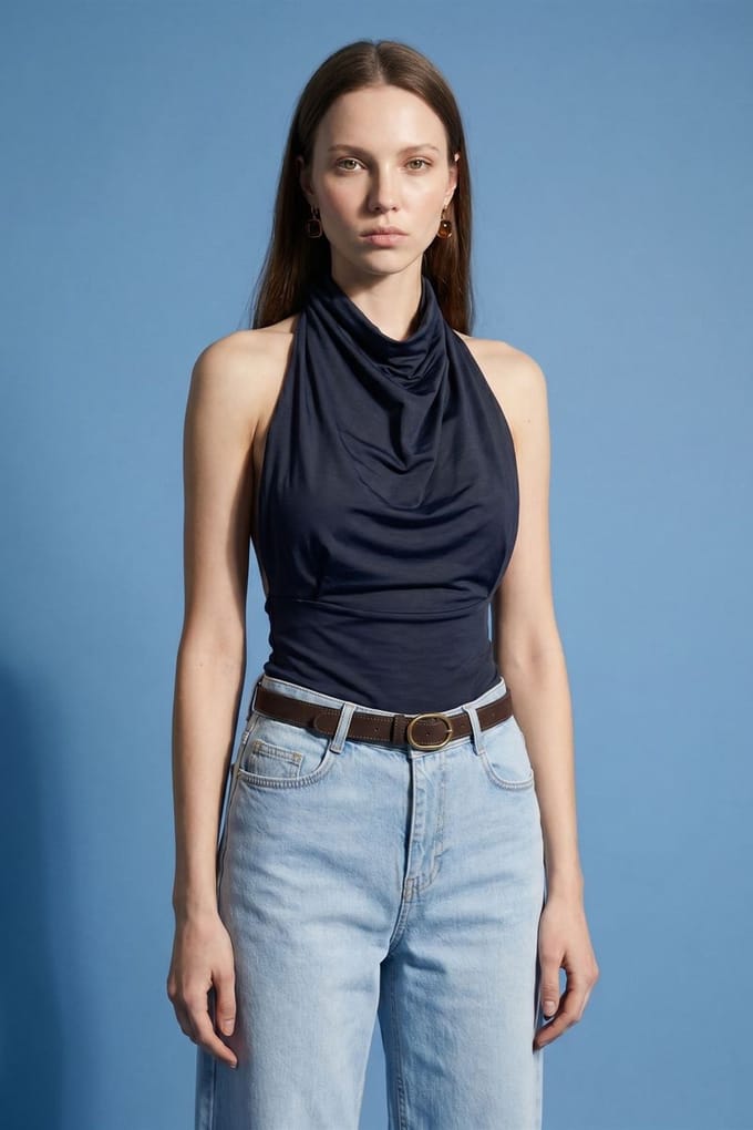 Aansluitende Mouwloze Blouse met Colharmonika