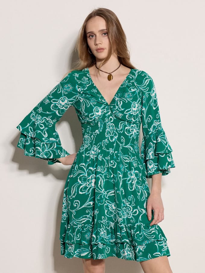 Mini-jurk met bloemenprint en ruches