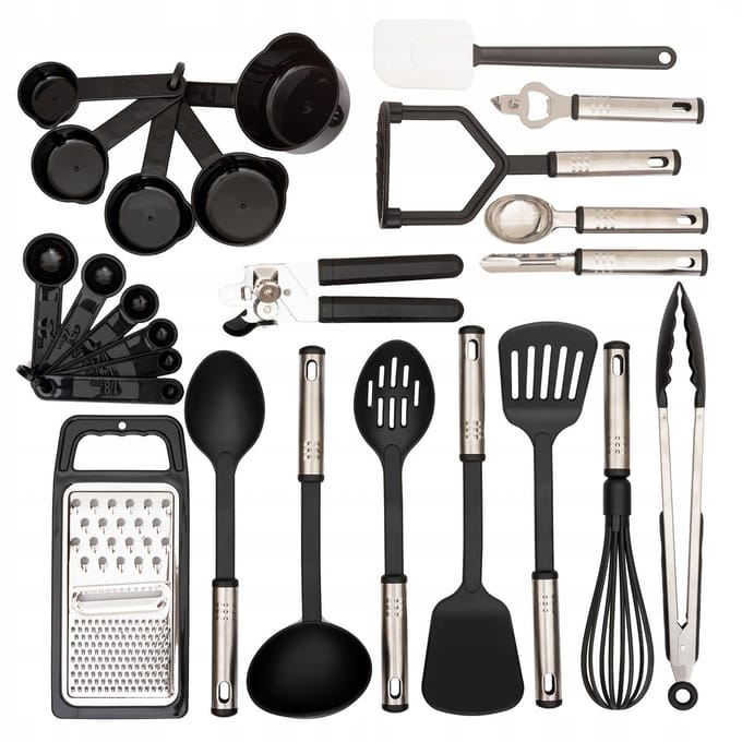 BK MAX Serie - 25-delig Keukenset - Zwart - Nylon en RVS