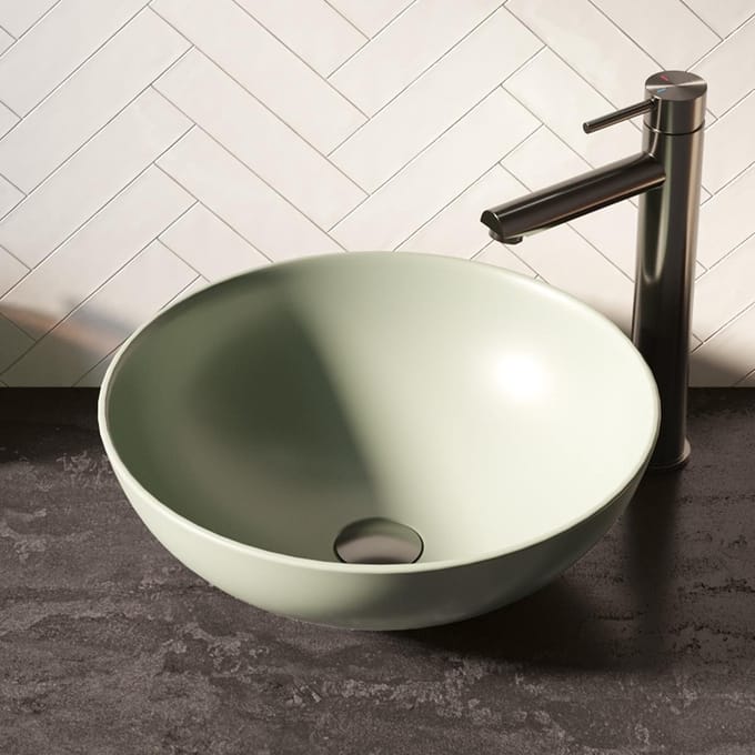 Brauer Bowl Waskom - Rond - 40 cm - Keramiek - Mat - Pastel Groen