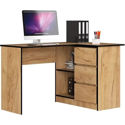 Akord Hoekbureau B16 124 cm Rechts 3 Laden in Eiken Craftafwerking