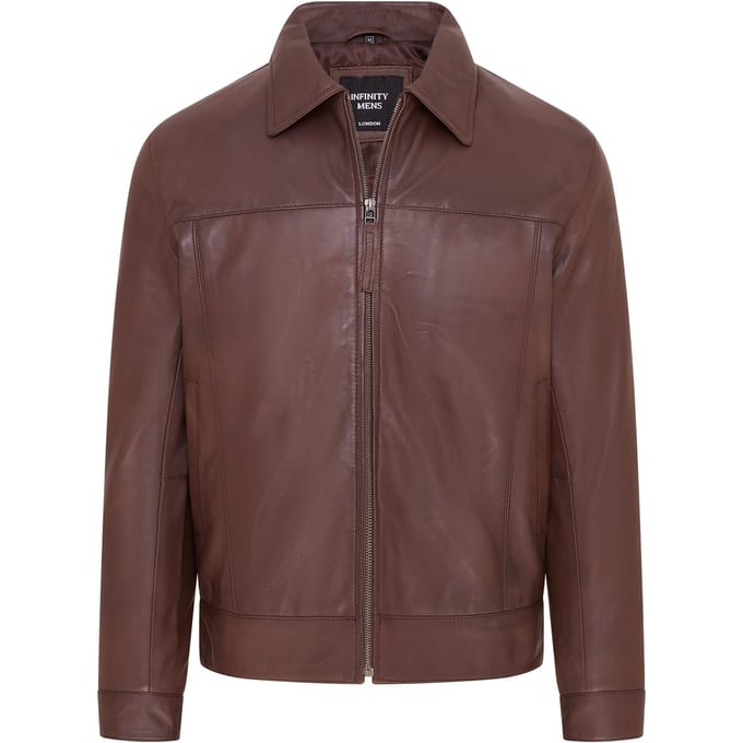 Heren Bruin Retro Klassiek Leren Harrington Bikerjack - Drammen