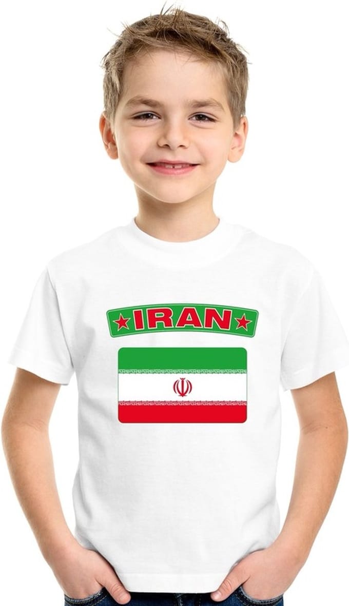 Iran t-shirt met Iraanse vlag wit kinderen 146/152
