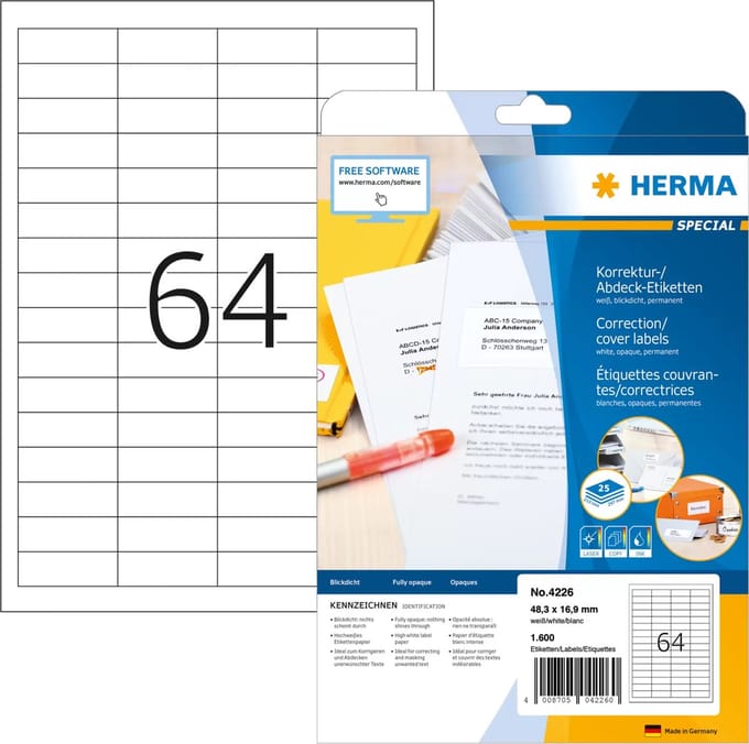 HERMA Abdecketik. A4 wit 48,3x16,9 mm Papier opak 1600 St.