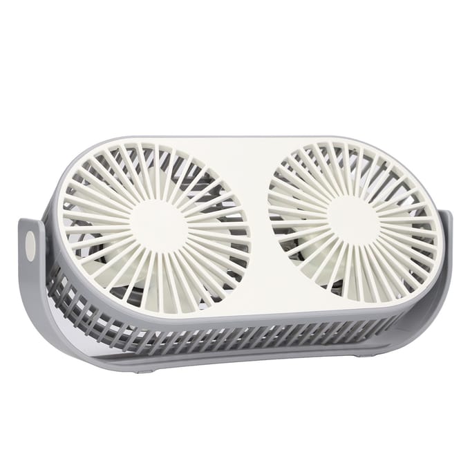 Dubbele ventilator 360 graden rotatie USB-oplaadbaar Dubbele ventilator met dubbele kop Geluidsarm rasterontwerp Mini-bureauventilator USB-bureau white